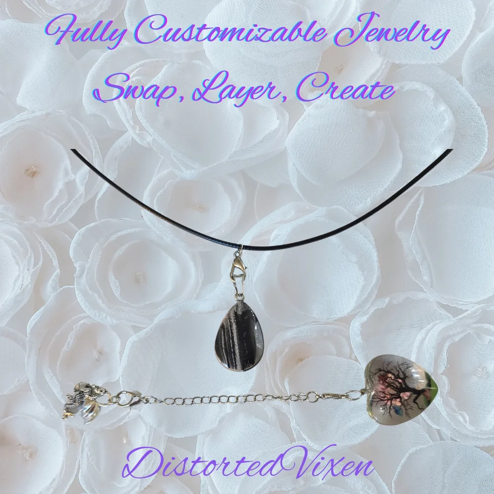 Tree of Life Dragon Necklace Resin Heart and Black Glass Teardrop Pendant
